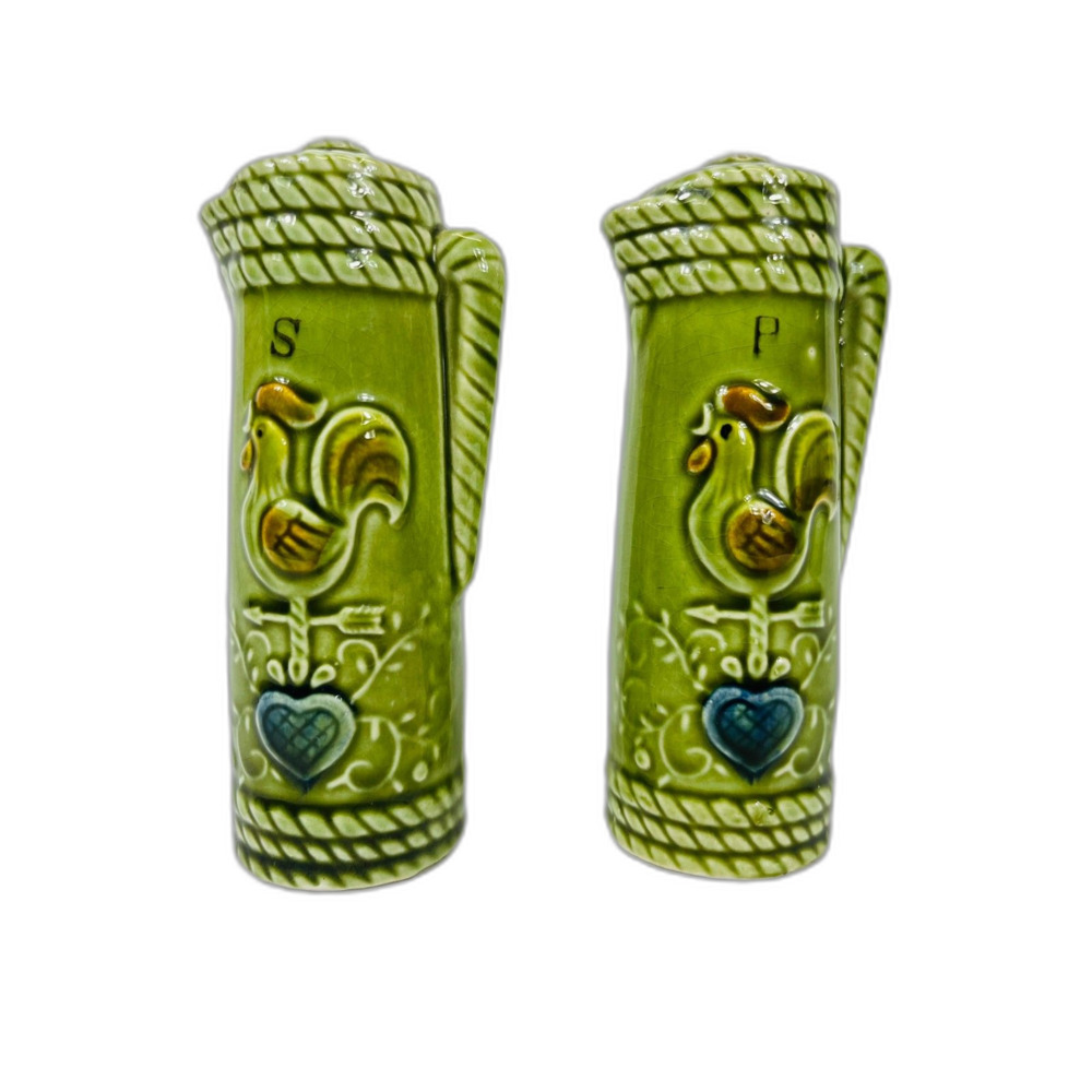 VTG Green Rooster Weather Vane Salt Pepper Shakers Japan Farmhouse 1970s